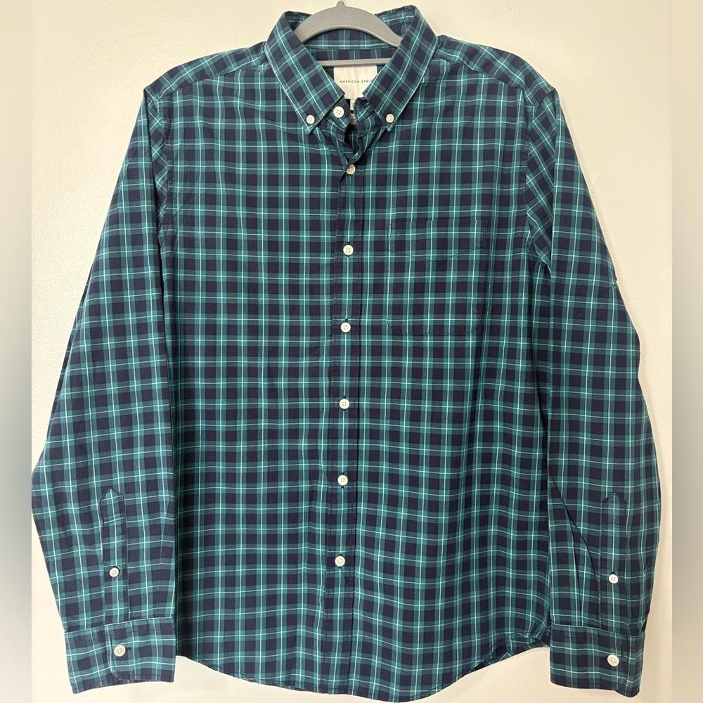 American Eagle Outfitters Teal and Navy Plaid Shirt